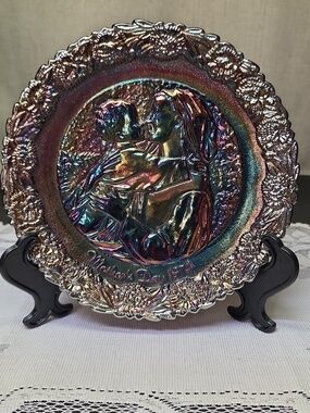 1974 Madonna Of The Grotto - No Box Mothers Day Plate-Carnival Glass by Fenton